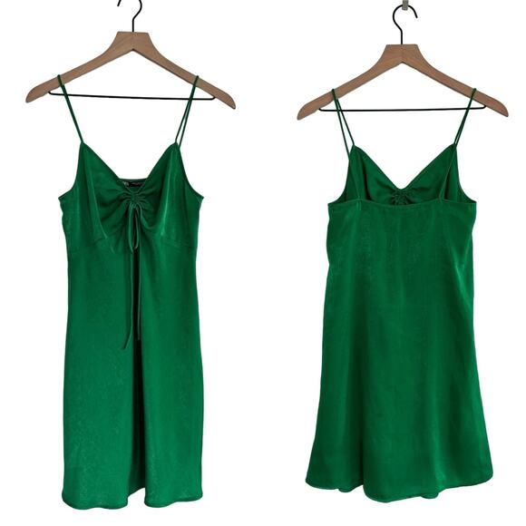 Zara Satin Effect Mini Green Dress Size XS - Picture 6 of 16